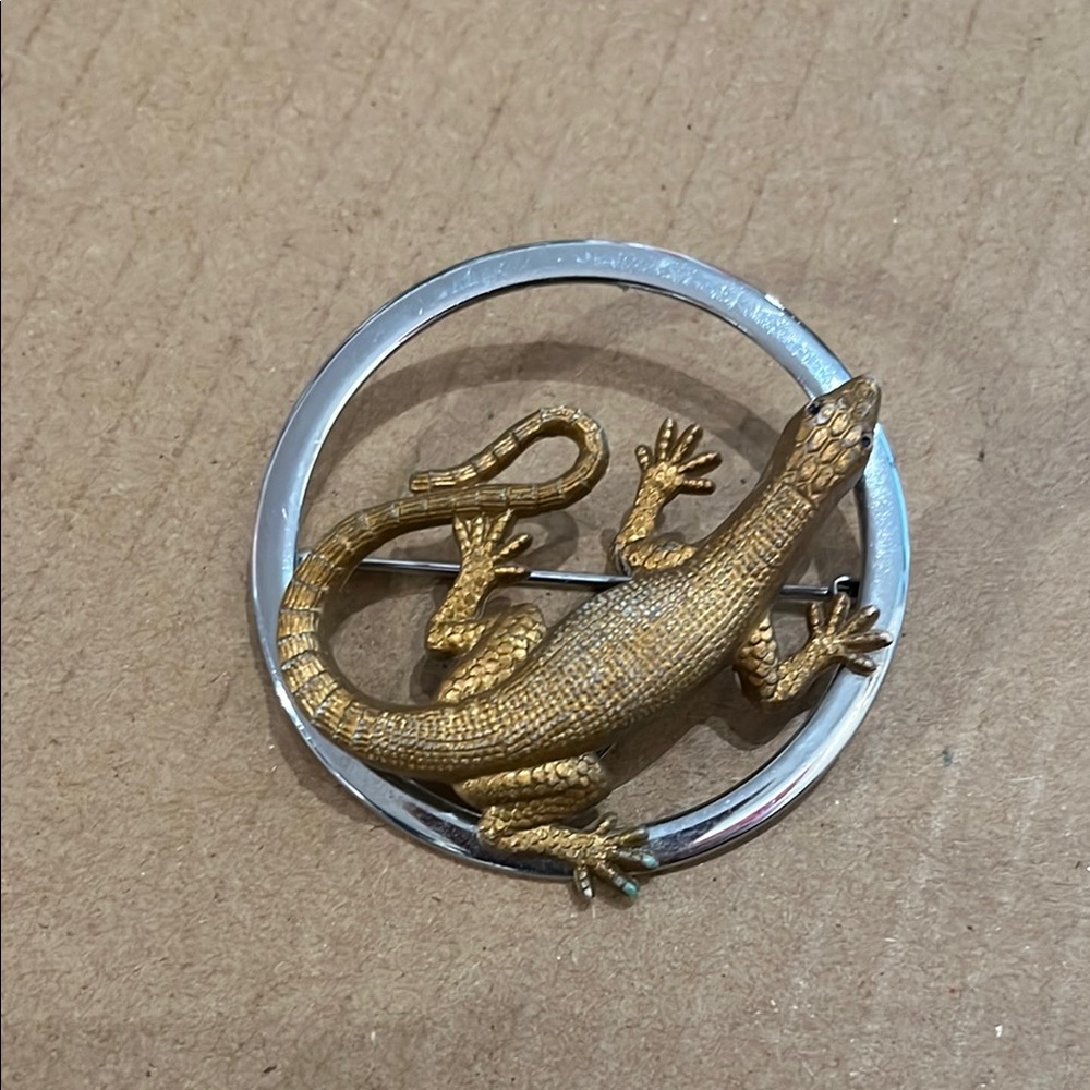 Gold And Silver Reptile Brooch, 1.5” Round